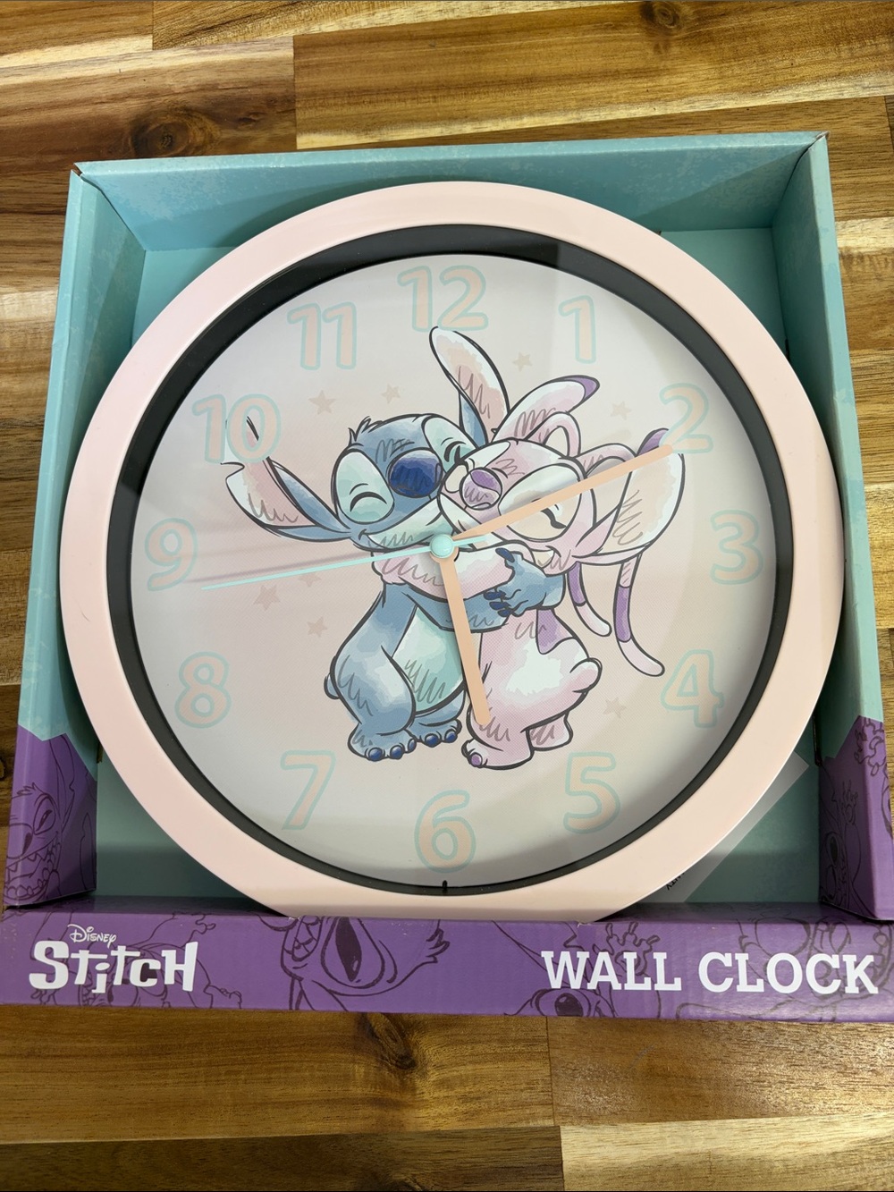 Disney Pink & Mint Stitch and Angel Round Wall Clock